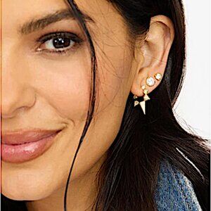 NEW~ Anthropologie Melinda Maria "Gabriella" Pavé Spiked Hoop Gold Earrings